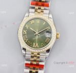 Swiss Grade Copy Rolex Datejust 31mm Olive-Green 2824 watch Bezel set with diamonds